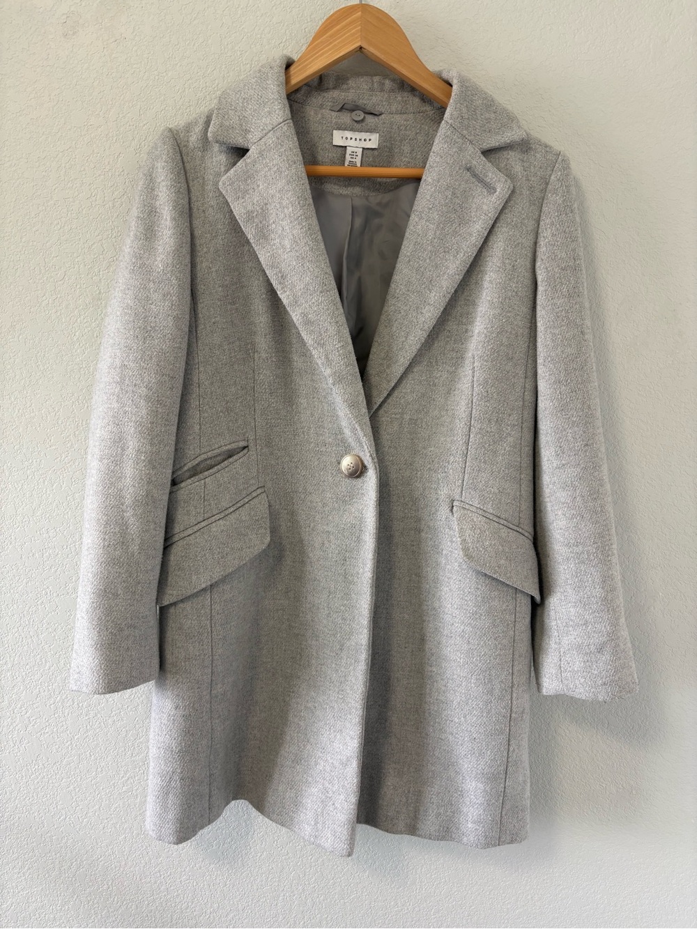 Topshop Gray Faux Wool Coat US 4 UK 8 Tailored Single Button Winter Jacket